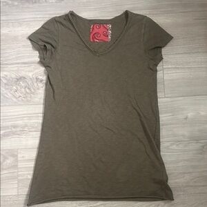 Anthropologie Olive V-Neck Short Sleeve Tee